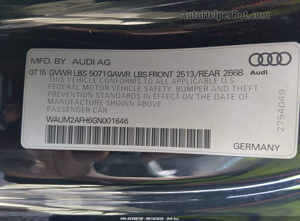 WAUM2AFH6GN001646 2016 AUDI A5 Черный Вид подкапотного пространства