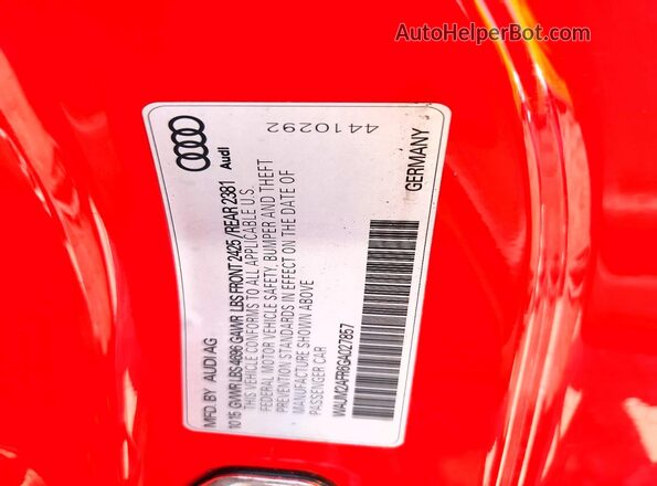 WAUM2AFR6GA027857 2016 AUDI A5 Red Вид підкапотного простору