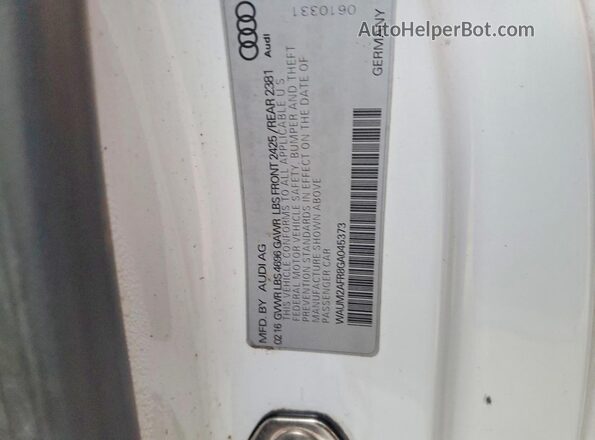 WAUM2AFR8GA045373 2016 AUDI A5 White Vista del compartimento del motor