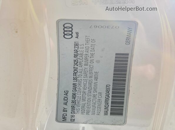 WAUM2AFR9GA046970 2016 AUDI A5 White Widok komory silnika