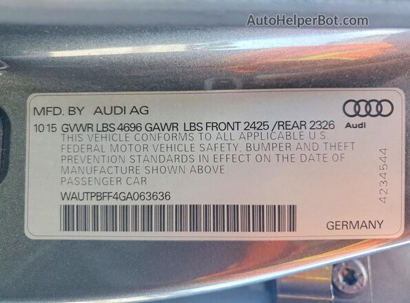 WAUTPBFF4GA063636 2016 AUDI A3 Gray 