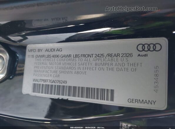WAUTPBFF7GA076249 2016 AUDI A3 Black Շարժիչի բաժամունքի տեսք