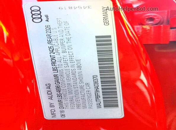 WAUTPBFF9HA036370 2017 AUDI A3 Red 