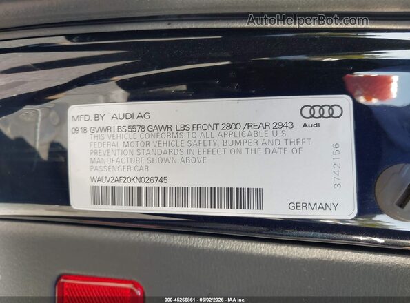WAUV2AF20KN026745 2019 AUDI A7 Черный Вид подкапотного пространства
