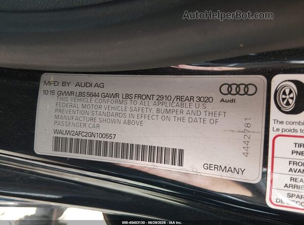 WAUW2AFC2GN100557 2016 AUDI S7 Blue Widok komory silnika