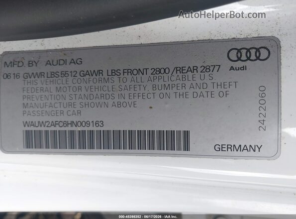 WAUW2AFC6HN009163 2017 AUDI A7 White 