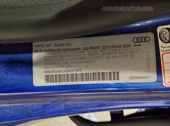 WAUW2AFCXGN021377 2016 AUDI S7 Blue 