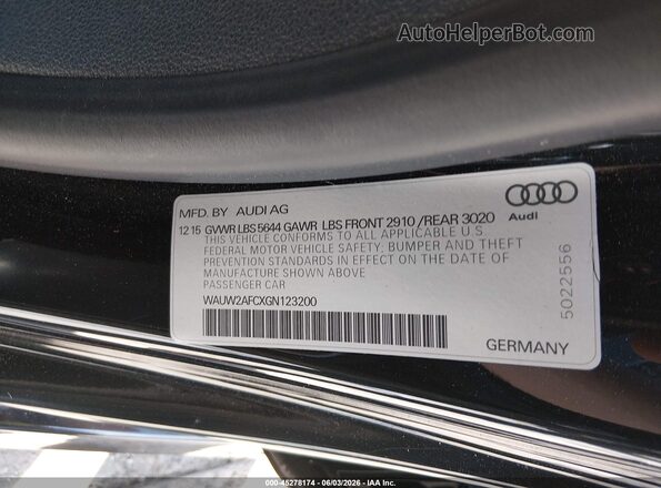 WAUW2AFCXGN123200 2016 AUDI S7 Black Widok komory silnika