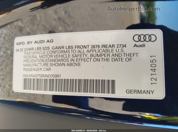 WAUW4GF59NN005991 2022 AUDI S5 Black Widok komory silnika
