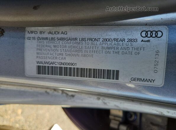 WAUWGAFC1GN006901 2016 AUDI A7 Silver Vista del compartimento del motor