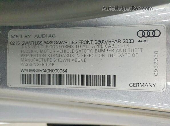 WAUWGAFC4GN009064 2016 AUDI A7 Серебряный 