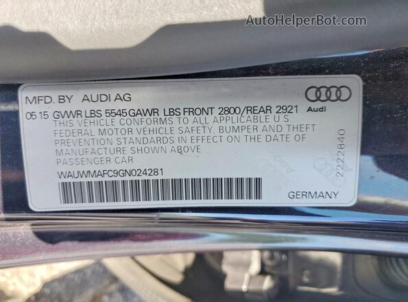 WAUWMAFC9GN024281 2016 AUDI A7 Gray Vista de la etiqueta del VIN