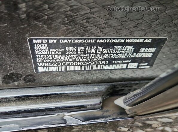 WB523CF00RCP93381 2024 BMW IX Gray Вид наклейки з VIN-кодом