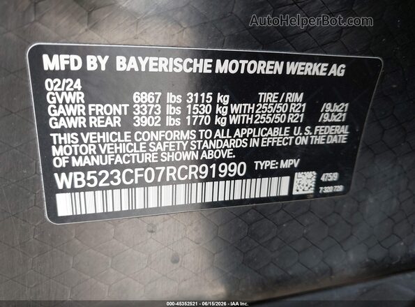 WB523CF07RCR91990 2024 BMW IX Black Engine compartment view