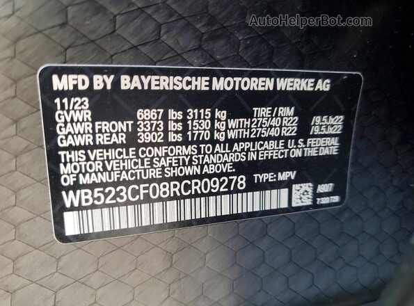 WB523CF08RCR09278 2024 BMW IX Black Widok wnętrza 360 stopni
