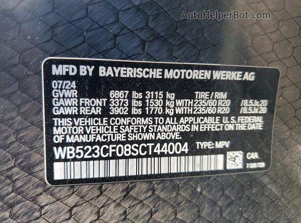WB523CF08SCT44004 2025 BMW IX Gray VIN კოდის სტიკერის ხედი
