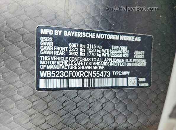 WB523CF0XRCN55473 2024 BMW IX White VIN կոդի պիտակի տեսք