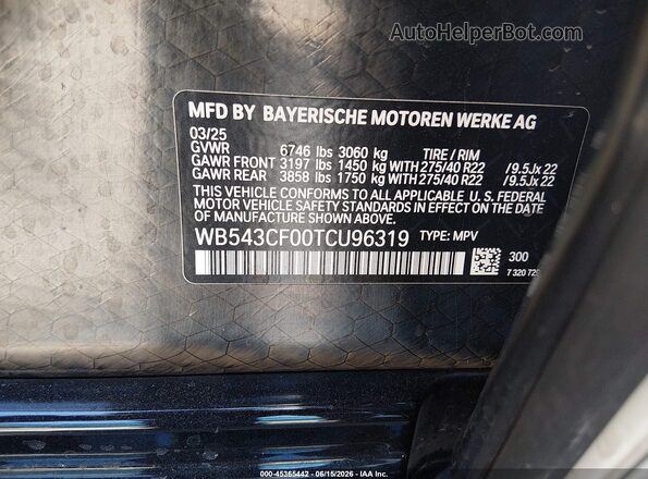 WB543CF00TCU96319 2026 BMW IX White Вид підкапотного простору
