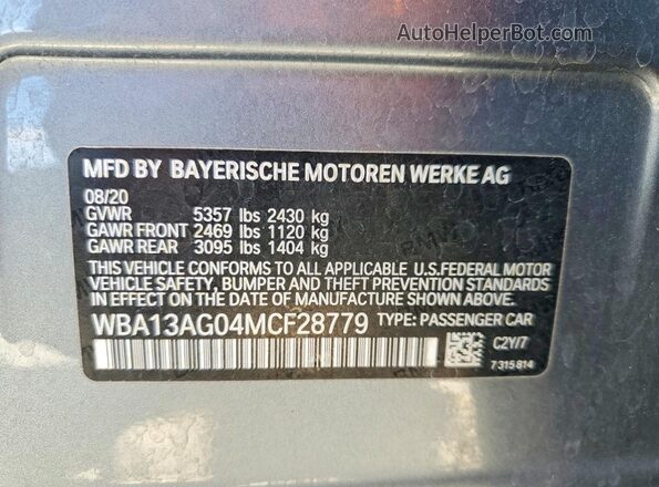 WBA13AG04MCF28779 2021 BMW 5 SERIES Gray 