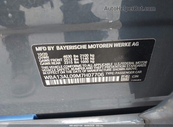WBA13AL09M7H07706 2021 BMW M2 Gray Շարժիչի բաժամունքի տեսք