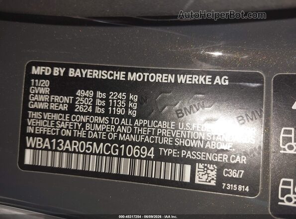 WBA13AR05MCG10694 2021 BMW M4 Gray Engine compartment view
