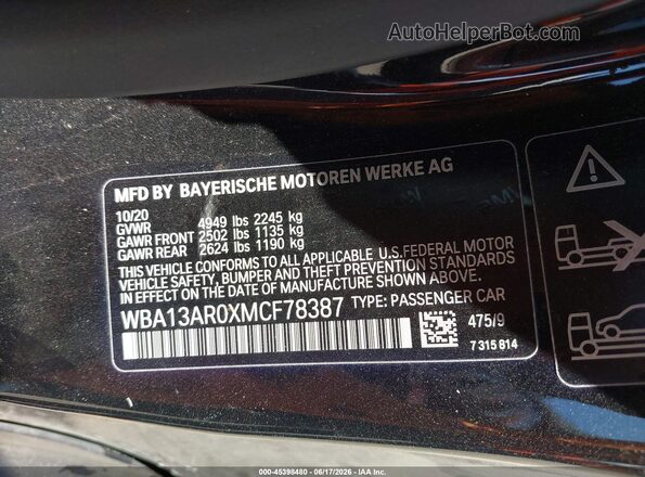 WBA13AR0XMCF78387 2021 BMW M4 Black ძრავის განყოფილების ხედი