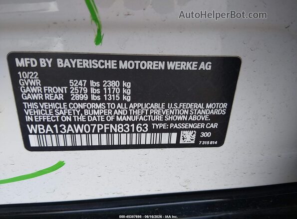 WBA13AW07PFN83163 2023 BMW OTHER White Engine compartment view