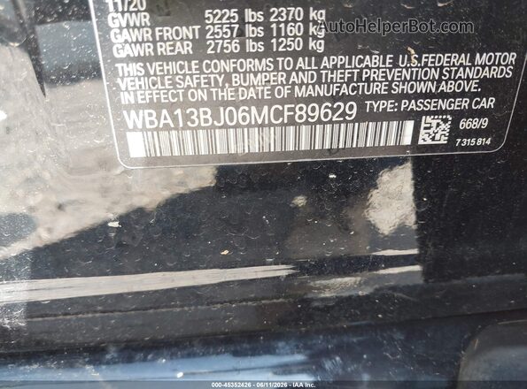WBA13BJ06MCF89629 2021 BMW 5 SERIES Black Շարժիչի բաժամունքի տեսք