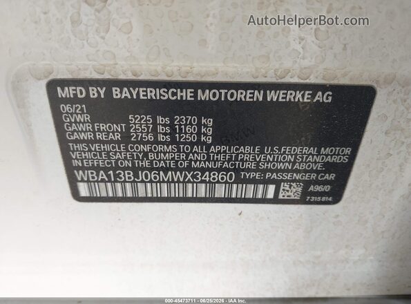 WBA13BJ06MWX34860 2021 BMW 5 SERIES Белый Вид подкапотного пространства