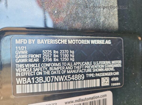 WBA13BJ07NWX54889 2022 BMW 5 SERIES Black 