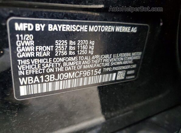WBA13BJ09MCF96154 2021 BMW 5 SERIES Black VIN կոդի պիտակի տեսք
