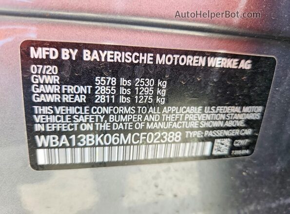 WBA13BK06MCF02388 2021 BMW M5 Gray 