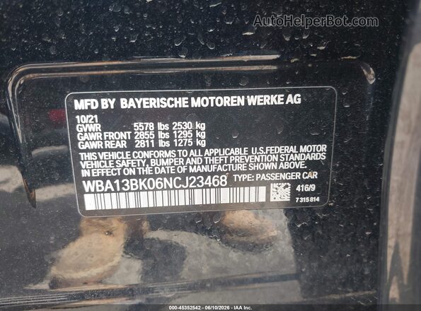 WBA13BK06NCJ23468 2022 BMW M5 Black ძრავის განყოფილების ხედი