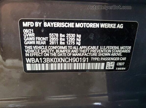 WBA13BK0XNCH90191 2022 BMW M5 Charcoal Вид підкапотного простору