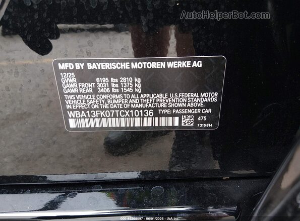 WBA13FK07TCX10136 2026 BMW 5 SERIES Black ძრავის განყოფილების ხედი