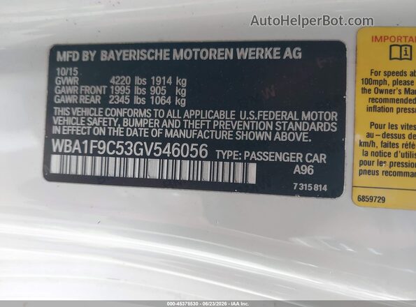 WBA1F9C53GV546056 2016 BMW 2 SERIES White Engine compartment view