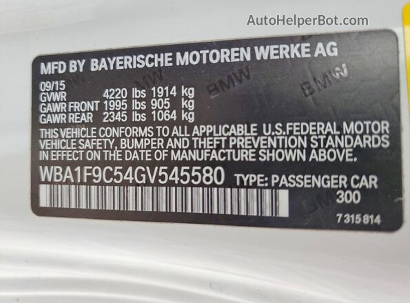 WBA1F9C54GV545580 2016 BMW OTHER White 
