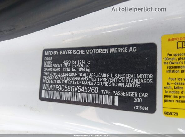 WBA1F9C58GV545260 2016 BMW 2 SERIES Белый Вид подкапотного пространства