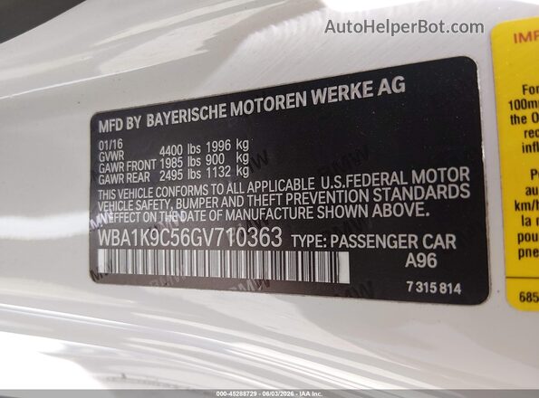 WBA1K9C56GV710363 2016 BMW 2 SERIES White ძრავის განყოფილების ხედი