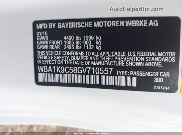 WBA1K9C58GV710557 2016 BMW 2 SERIES White Շարժիչի բաժամունքի տեսք