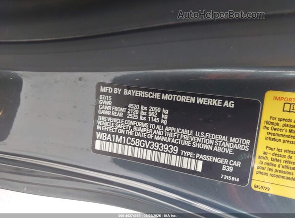 WBA1M1C58GV393939 2016 BMW M2 Gray 