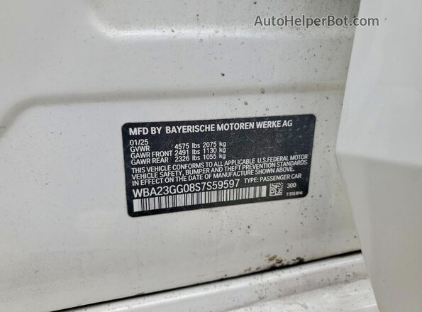 WBA23GG08S7S59597 2025 BMW 2 SERIES White Вид наклейки з VIN-кодом