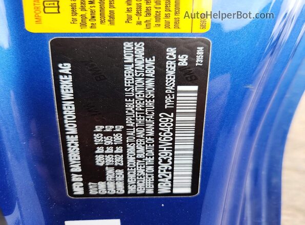 WBA2F9C39HV664892 2017 BMW 2 SERIES Blue Engine compartment view
