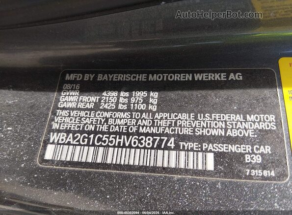 WBA2G1C55HV638774 2017 BMW M2 Серый Вид подкапотного пространства