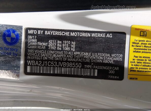 WBA2J1C53JVB98550 2018 BMW 2 SERIES White Շարժիչի բաժամունքի տեսք