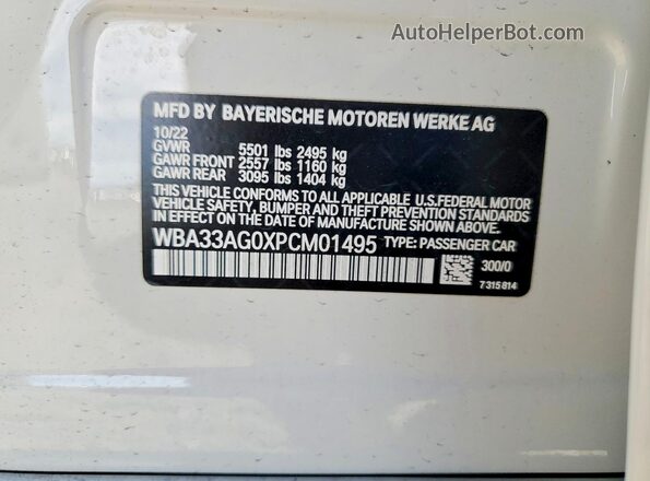 WBA33AG0XPCM01495 2023 BMW 5 SERIES White Вид наклейки з VIN-кодом