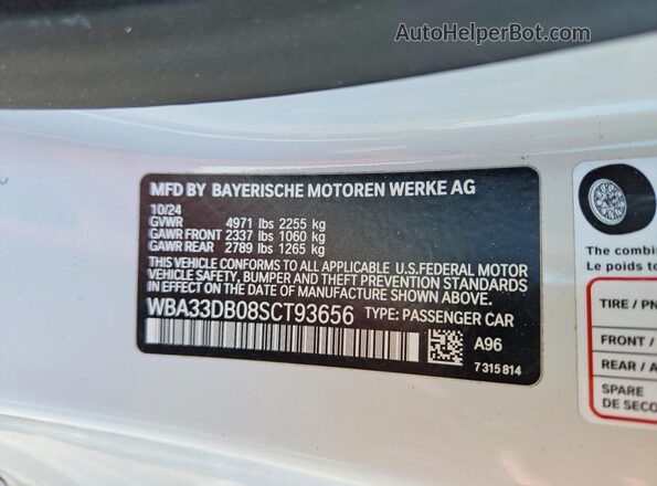 WBA33DB08SCT93656 2025 BMW OTHER White Вид наклейки з VIN-кодом