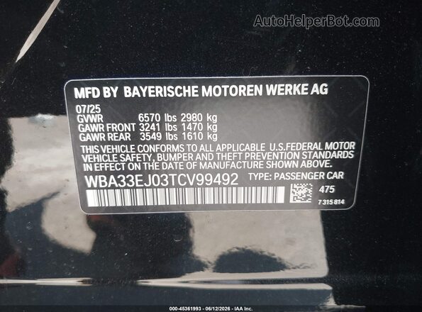 WBA33EJ03TCV99492 2026 BMW 7 SERIES Black Vista del compartimento del motor
