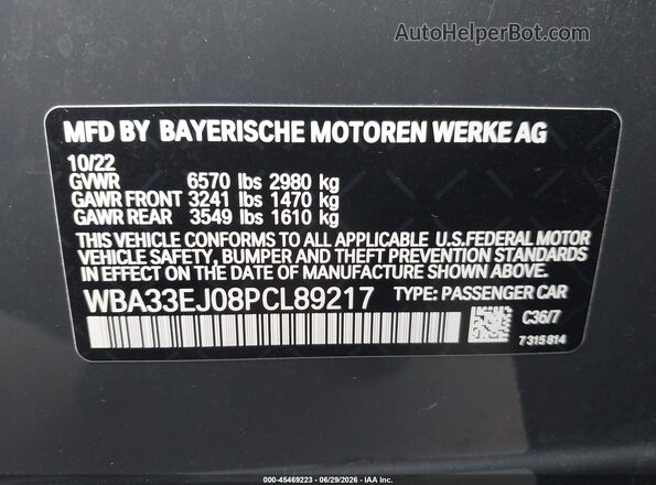 WBA33EJ08PCL89217 2023 BMW 7 SERIES Gray Շարժիչի բաժամունքի տեսք