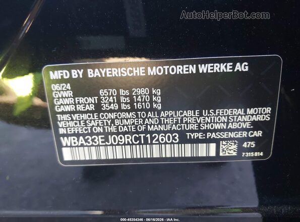 WBA33EJ09RCT12603 2024 BMW 7 SERIES Black Вид підкапотного простору